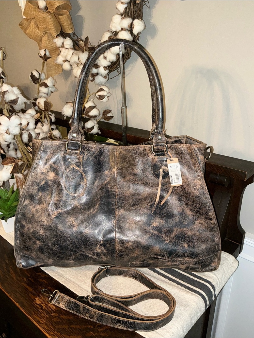 NWT Bed Stu Leather Rockaway Shoulder Bag Crossbody Tote Black Lux MSRP $345